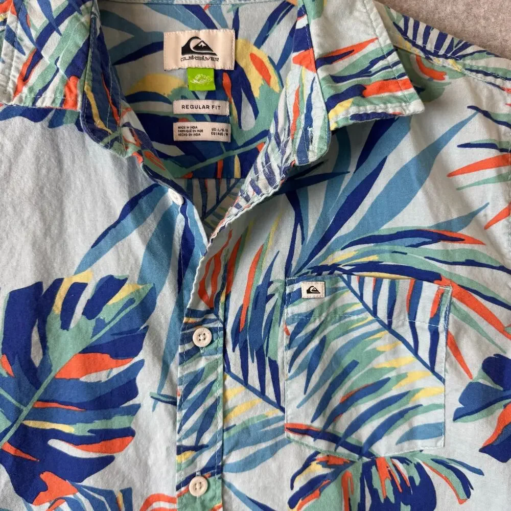 Quicksilver Hawaiian Dutton Down Shirt Boys Large Summer Vacation Beach Cruise